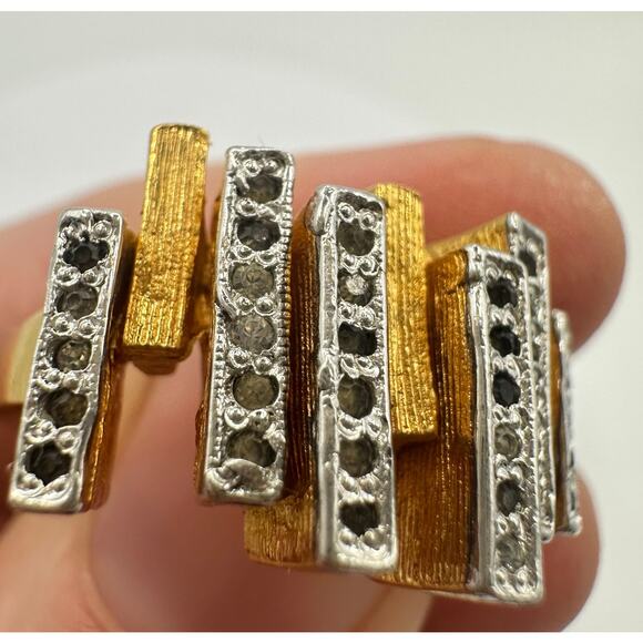 Panetta vintage sterling silver gold vermeil rhinestones modernist ring 6.5 - Picture 6 of 10